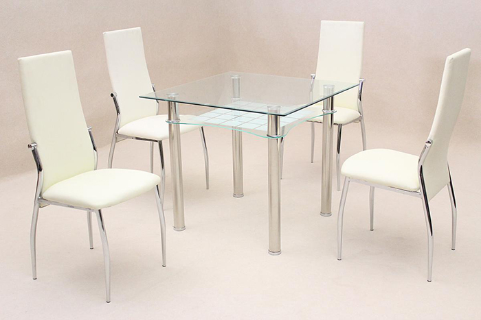 Jazo Clear Glass Dining Set With 4 Lazio Chairs Jazo Clear Glass Dining Set With 4 Lazio Chairs